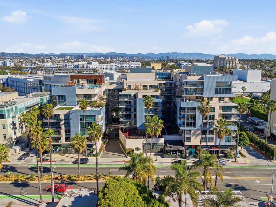 Santa Monica skyline from Ocean Avenue toward the Santa Monica Mountains
